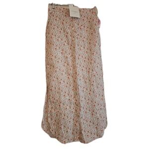 Cynthia ROWLEY 100% Linen Skirt Long Floral Buttons Small NEW